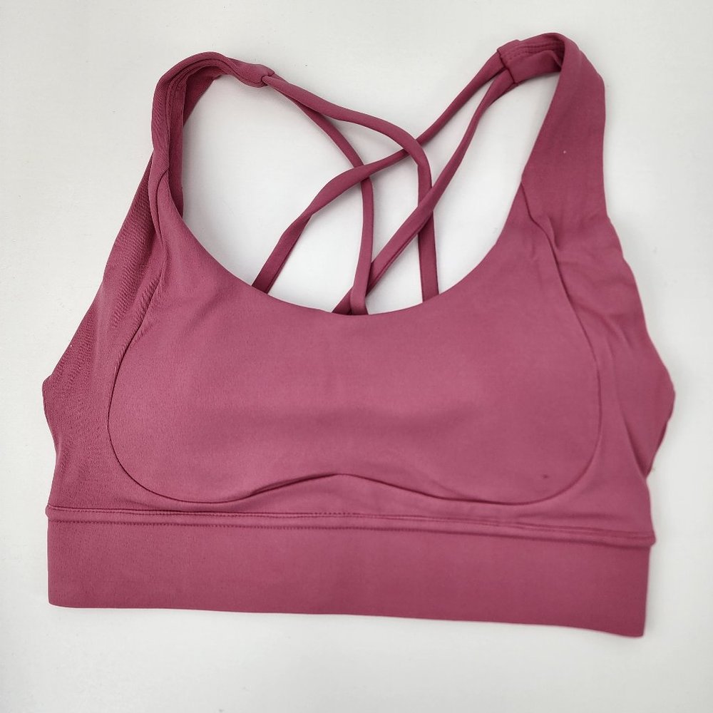 New Lykoxa Womens Small Strappy Back Sports Bra with Removable Cups Mauve Pink